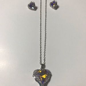 heart shape Angel wings crystal necklace set
